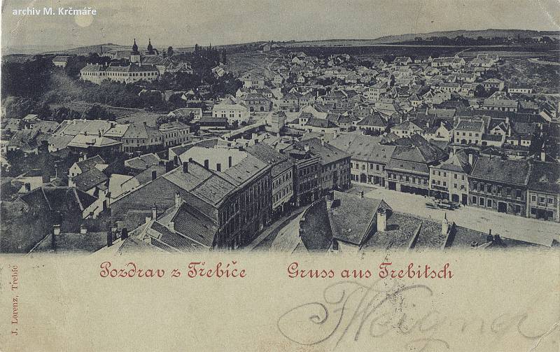 Pohled na Třebíč z městské věže. Asi rok 1898.