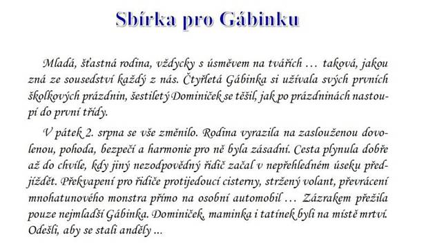 Sbírka pro Gábinku skončila. Osiřelá dívenka dostane víc jak 3,4 milionu