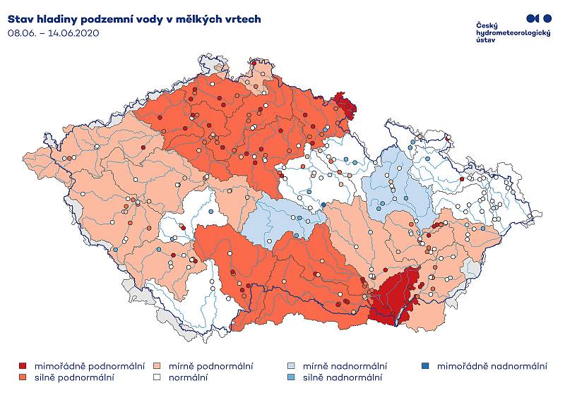 Srovnávací mapky za jednotlivé týdny v červnu 2020 ukazují, jak deště doplňovany stav podzemních vod nejen na Vysočině.