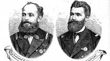 Gustav Brosch z Chomutova (vlevo) a Eduard Orel z Nového Jičína, dva vyšší důstojníci posádky lodi Viceadmirál Tegetthoff.
