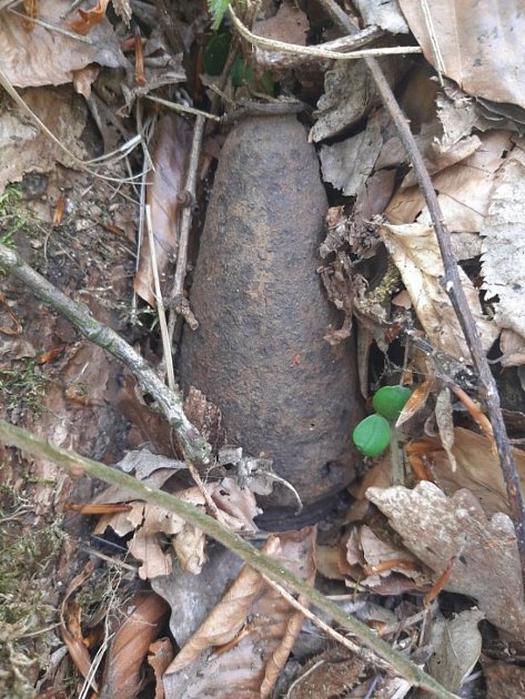 FOTO: Muž našel v lese u Dešova dělostřelecký granát
