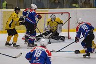 Hokejové utkání mezi Moravskobudějovický hokej a HC Chotěboř.