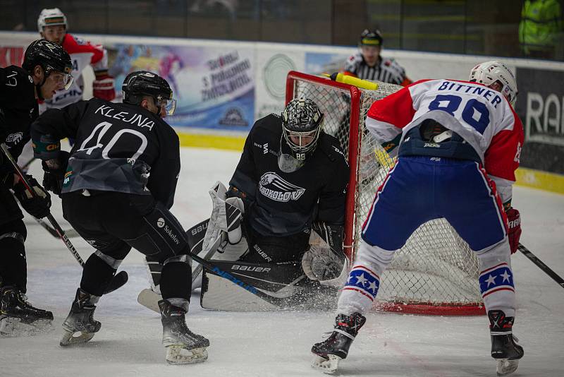 Hokejové utkání mezi SK Horácká Slavia Třebíč a HC Baník Sokolov.