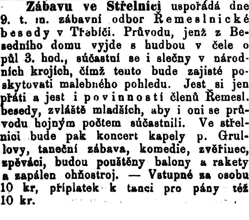 Na Střelnici to kdysi dávno žilo. Listy ze západní Moravy 8. července 1893. Z archivu M. Krčmáře