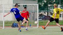 Za vítězným Kozel Teamem (v zelených dresech), skončil druhý FC Rapid (v bílých dresech) a třetí FC Benjamin (v modro-bílém).