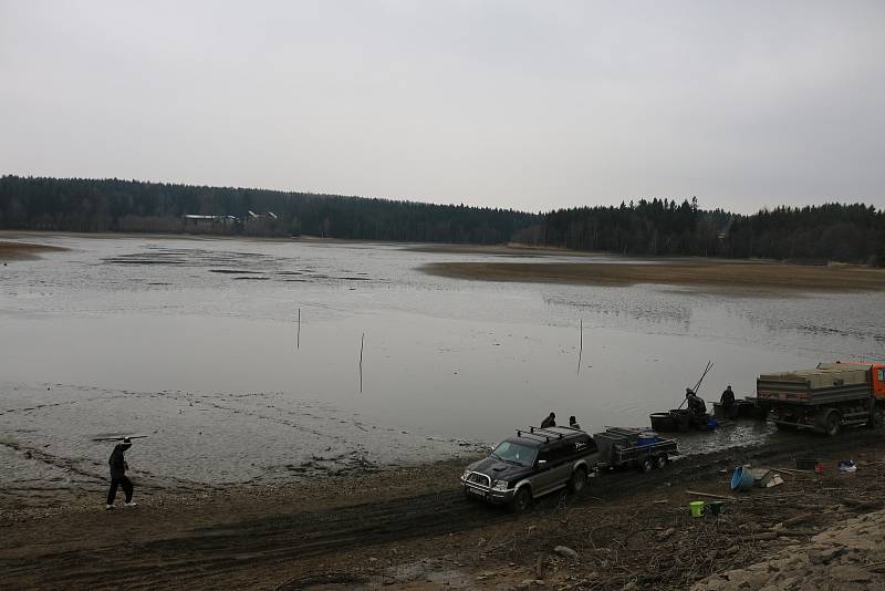 Výlov v poněkud netradiční dobu přilákal i celou řadu diváků.