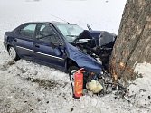 Řidič osobního auta narazil do stromu u Polničky nedaleko Žďáru nad Sázavou.