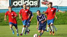 Na úvod jara sice fotbalisté Vrchoviny (v modrém záložník Luboš Zbytovský) zdolali Břeclav 2:0, k ideálu však měla jejich hra daleko. „Až příliš moc jsme hostující mančaft pustili do hry,“ kritizoval své ovečky kouč Richard Zeman.