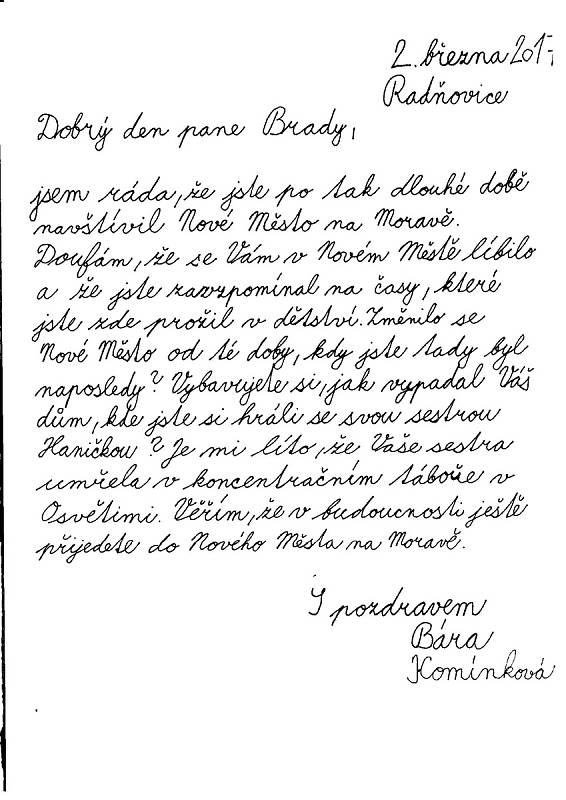 Děti z Radňovic napsaly Jiřímu Bradymu.