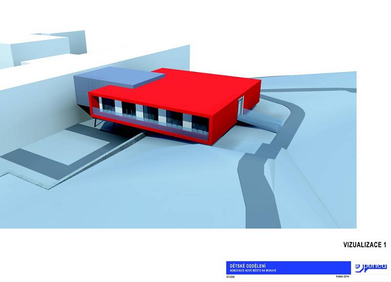 Vizualizace přístavby dětského oddělení v novoměstské nemocnici.
