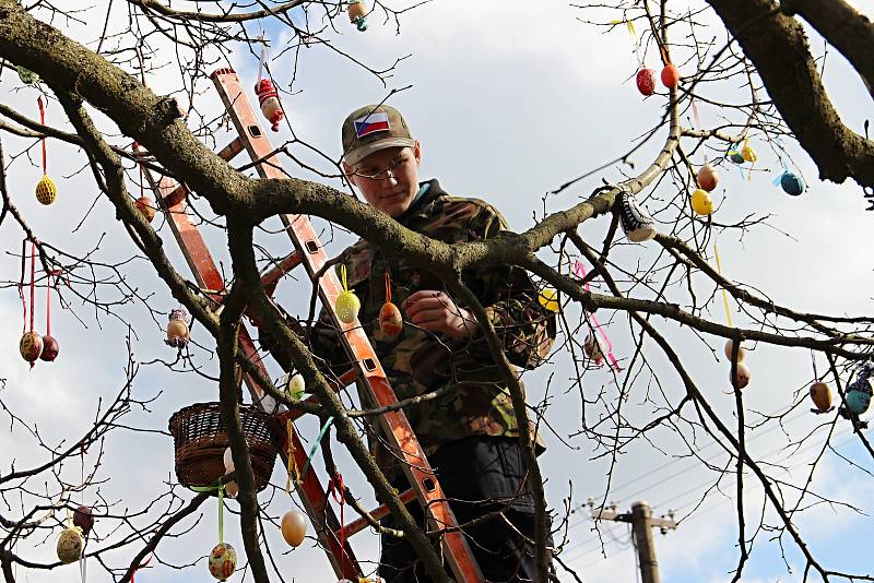 Na Zelený čtvrtek se pravidelně zdobí „skořápník“ před obecním úřadem.