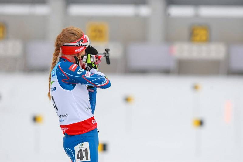 Sprint žen na juniorském ME v biatlonu v Novém Městě na Moravě.