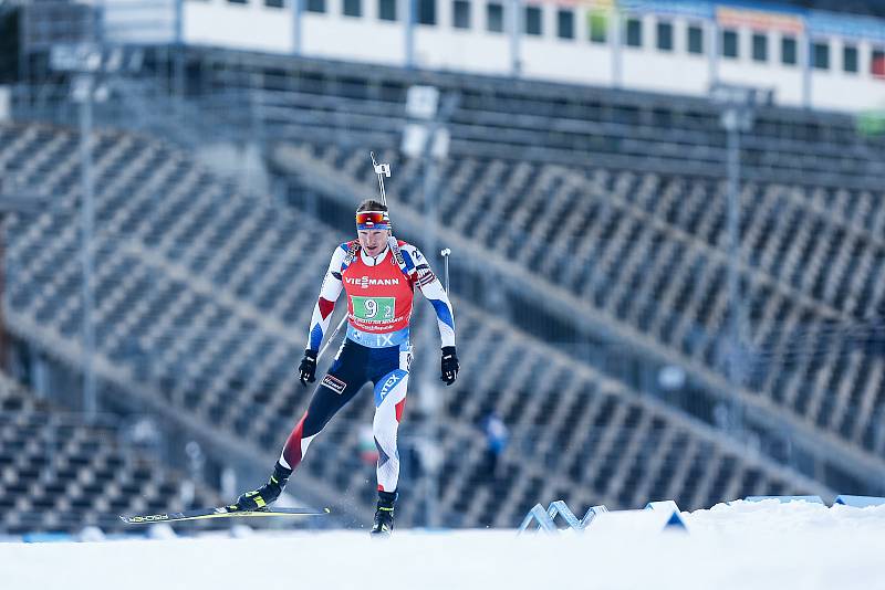 Ondřej Moravec v závodu Světového poháru v biatlonu - štafeta 4 x 7,5 km mužů.