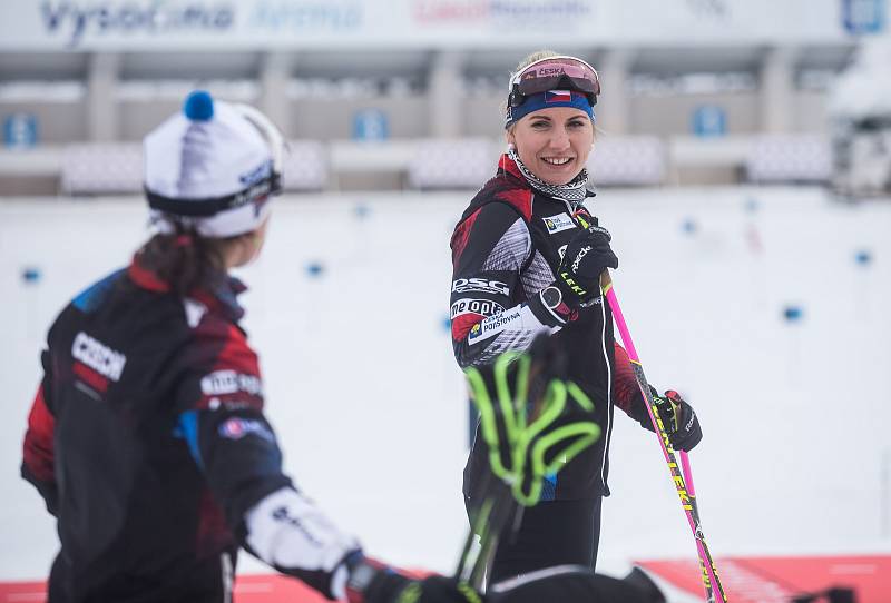 České biatlonistky na tréninku 18. prosince 2018 v Novém Městě na Moravě před závody Světového poháru.