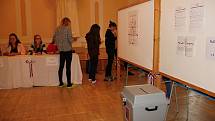 Do auly novoměstského gymnázia byla přistavena volební urna.