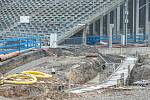 Stavební práce ve Vysočina areně v Novém Městě na Moravě. Na snímku prostor budoucí tribuny E.