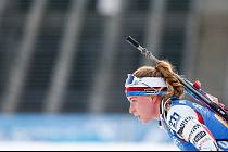Markéta Davidová v závodu Světového poháru v biatlonu - štafeta 4x6 km ženy.