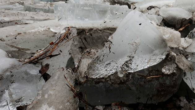 V Dalečíně na Žďársku ve středu vodohospodáři rozbíjeli led, aby uvolnili koryto řeky Svratky ve spodní části obce.