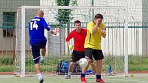 Za vítězným Kozel Teamem (v zelených dresech), skončil druhý FC Rapid (v bílých dresech) a třetí FC Benjamin (v modro-bílém).