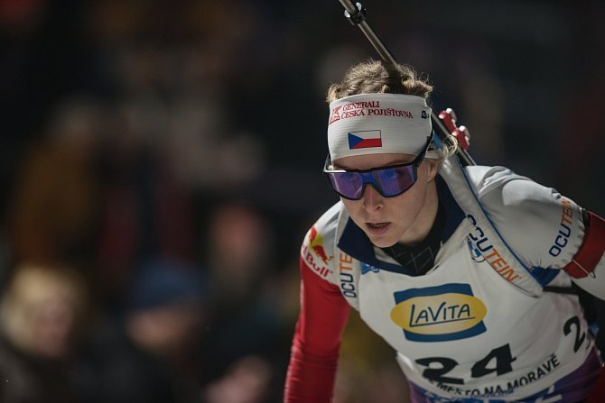 Druhým závodem na biatlonovém MS 2024 v Novém Městě na Moravě byl sprint žen. Na snímku Markéta Davidová.