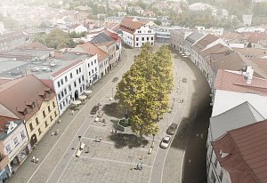 Vizualizace revitalizovaného Náměstí při pohledu z městské věže.