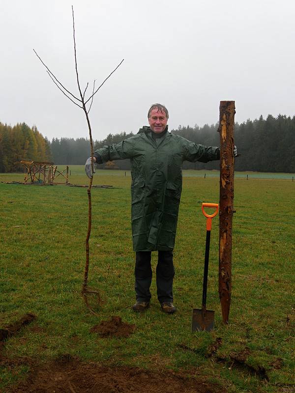 Účastníky sázení neodradil chlad ani déšť. Díky nim na ovčí pastvinu přibylo zhruba osm desítek nových stromů.