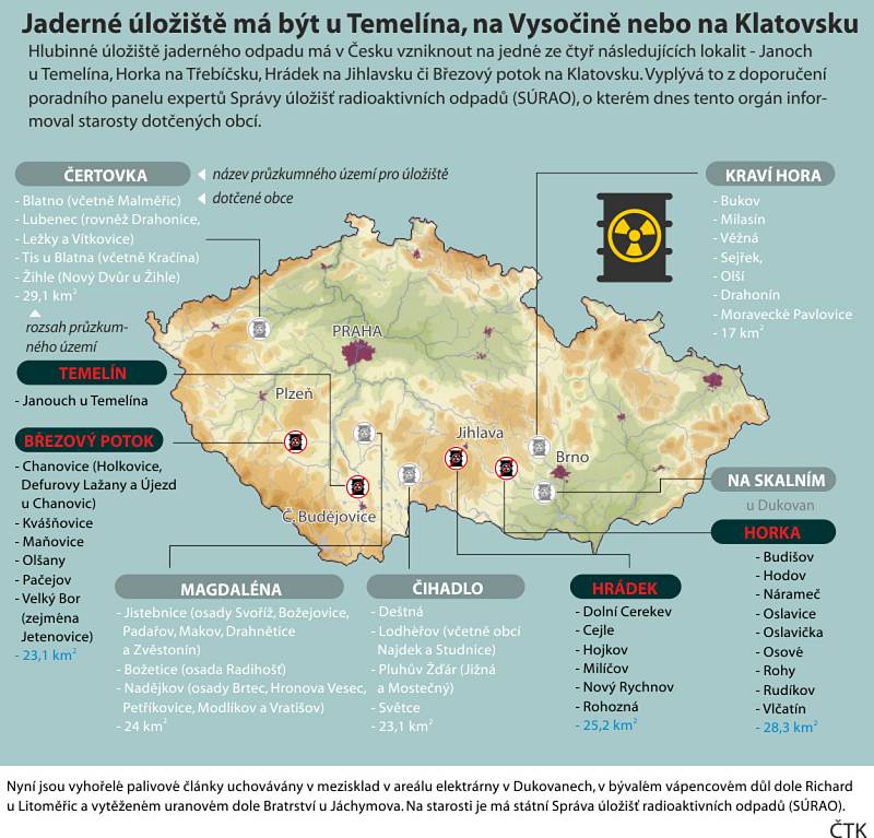 Možná úložiště jaderného odpadu  - Jaderné úložiště má být u Temelína, na Vysočině nebo na Klatovsku. Ilustrační foto.