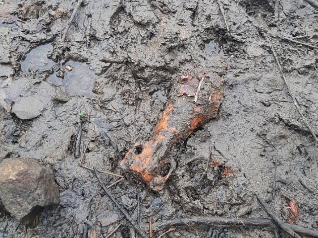 Nečekaný nález ve vypuštěném rybníku Meziboří: ležel tam dělostřelecký granát