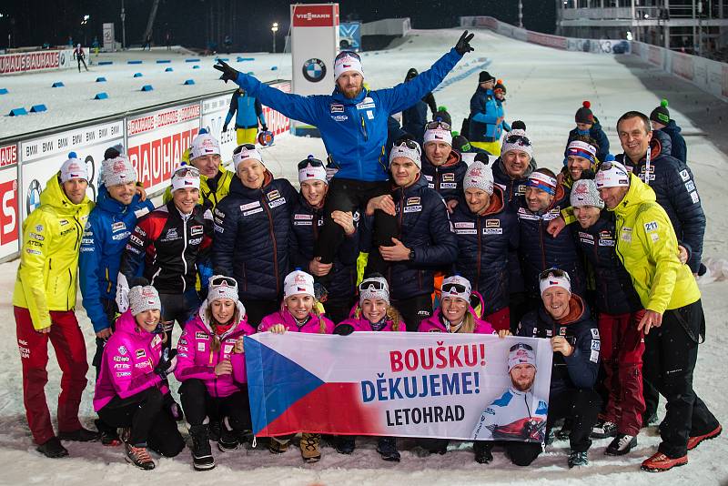 Rozlučka Michala Šlesingra s biatlonovou kariérou po závodu ve sprintu na Světovém poháru v biatlonu v Novém Městě na Moravě.