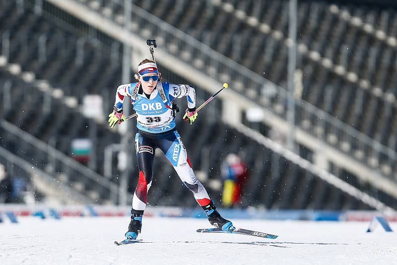 Markéta Davidová v závodu Světového poháru v biatlonu v závodu sprintu žen na 7,5 km.