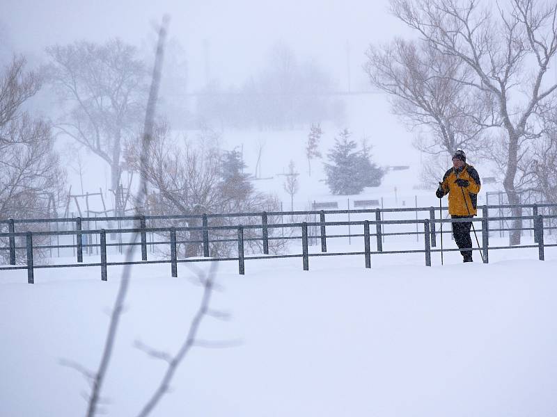 Na běžecké trasy v okolí Žďáru nad Sázavou vyrazilo v sobotu navzdory sněžení množství nadšených lyžařů.