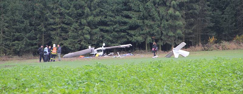Na louku u lesa poblíž obce Nížkov na Žďársku se v úterý před jednou hodinou odpolední zřítilo malé sportovní letadlo.