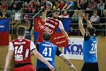 Utkání házené mezi extraligovými týmy TJ Sokol Nové Veselí a SKKP Handball Brno.