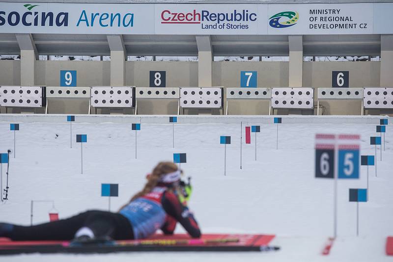 České biatlonistky na tréninku 18. prosince 2018 v Novém Městě na Moravě před závody Světového poháru.
