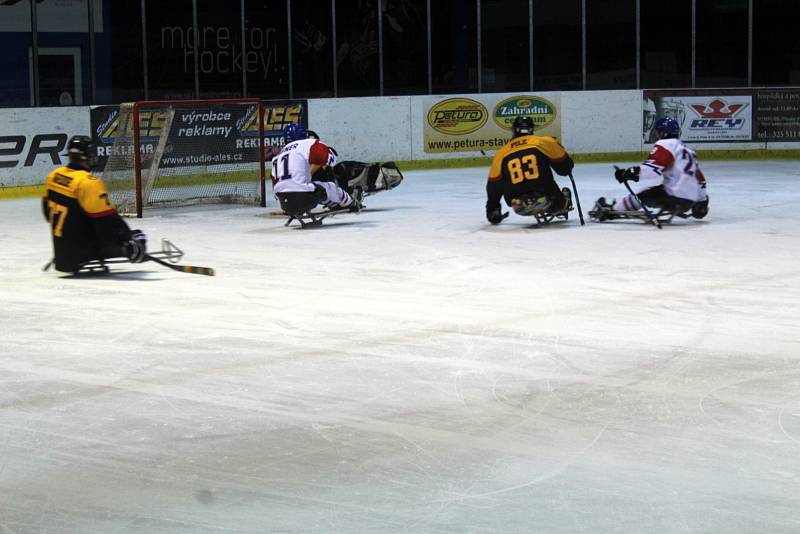 Momentky ze sobotního zápasu v para hokeji, kdy Češi zdolali Němce 3:2 v prodloužení.