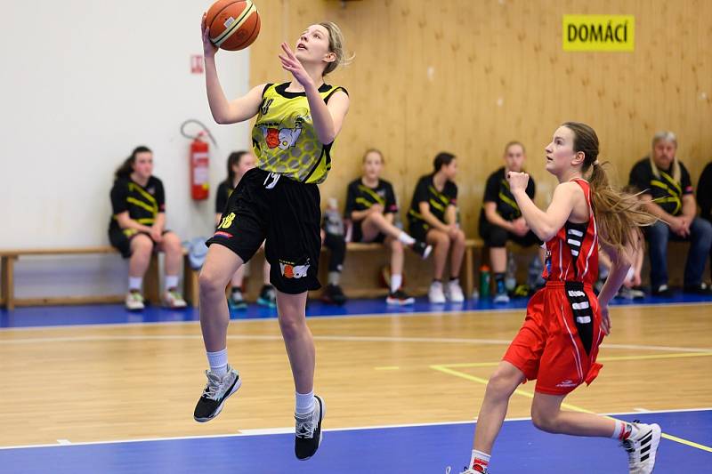 Z basketbalového utkání Středočeského přeboru starších minižákyň U13 Sadská - Mladá Boleslav (119:12)