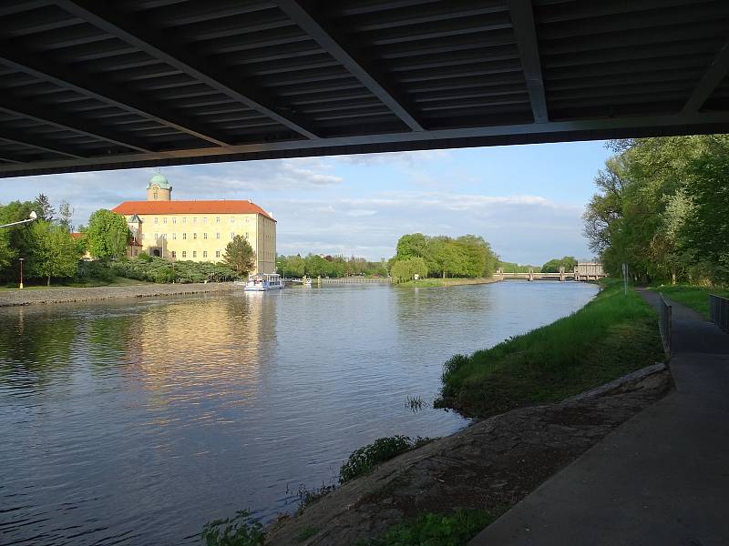 Hladina Labe v Poděbradech po deštích mírně stoupla.