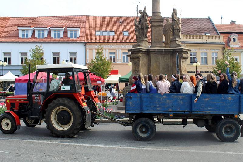 Kolona troubících traktorů jela po hlavních tepnách Poděbrad. Maturanti slavili poslední zvonění.