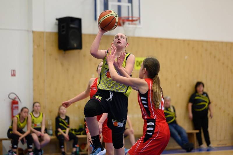 Z basketbalového utkání Středočeského přeboru starších minižákyň U13 Sadská - Mladá Boleslav (119:12)