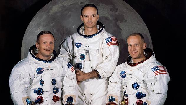 Posádka Apolla 11 v roce 1969. Zleva: Neil Armstrong, Michael Collins, Edwin Aldrin.