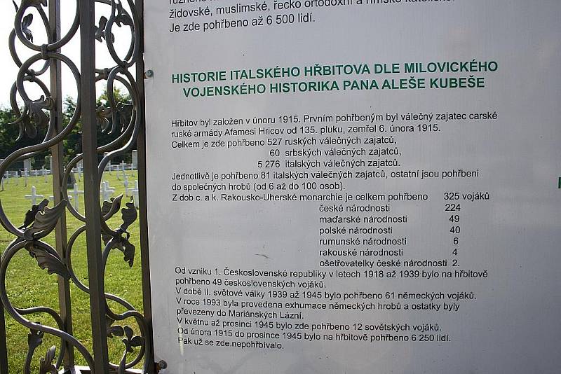 V rámci Dnů evropského dědictví otevřely Milovice také starý vojenský italský hřbitov.