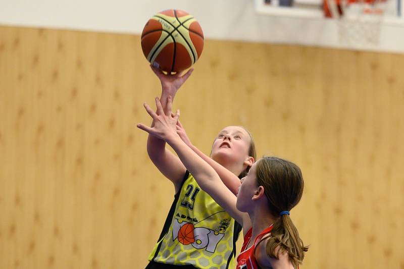 Z basketbalového utkání Středočeského přeboru starších minižákyň U13 Sadská - Mladá Boleslav (119:12)