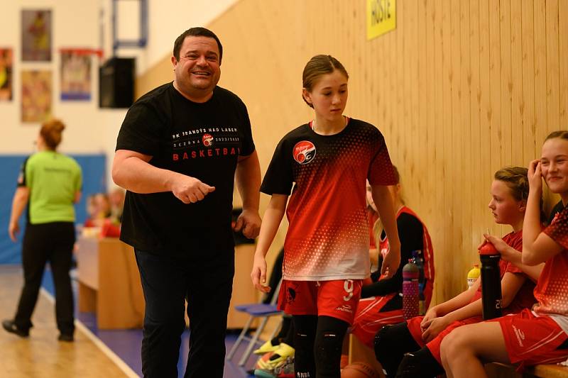 Z basketbalového utkání Středočeského přeboru starších minižákyň U13 Sadská - Mladá Boleslav (119:12)