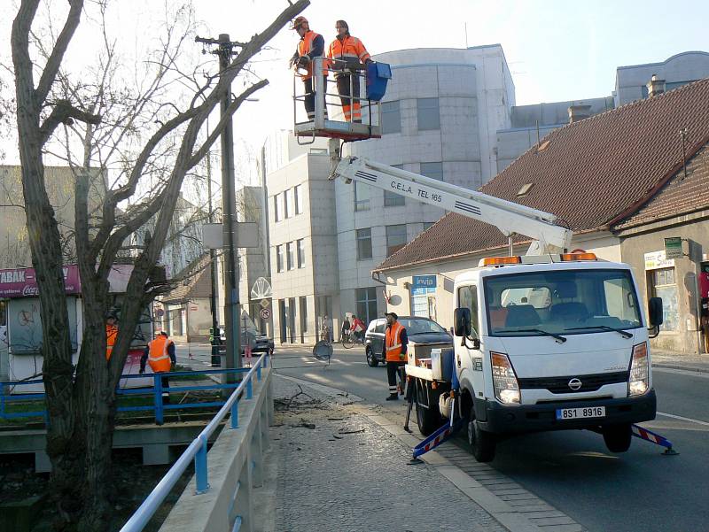 Zaměstnanci technických služeb káceli u Malých Valů dva vzrostlé akáty.