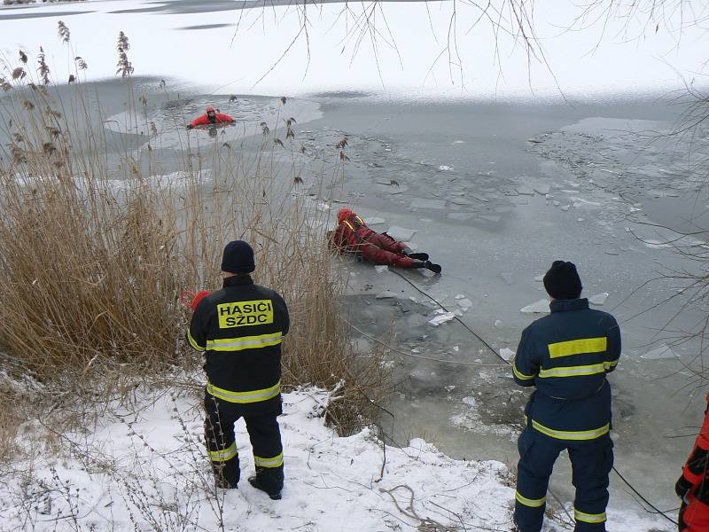 Hasiči nacvičovali vytažení tonoucí osoby nebo zvířete v Labi u Drahelic