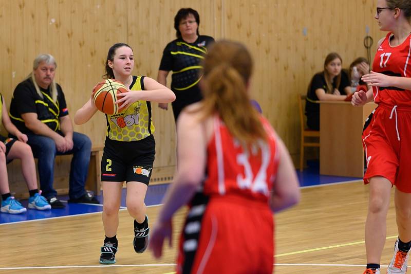 Z basketbalového utkání Středočeského přeboru starších minižákyň U13 Sadská - Mladá Boleslav (119:12)