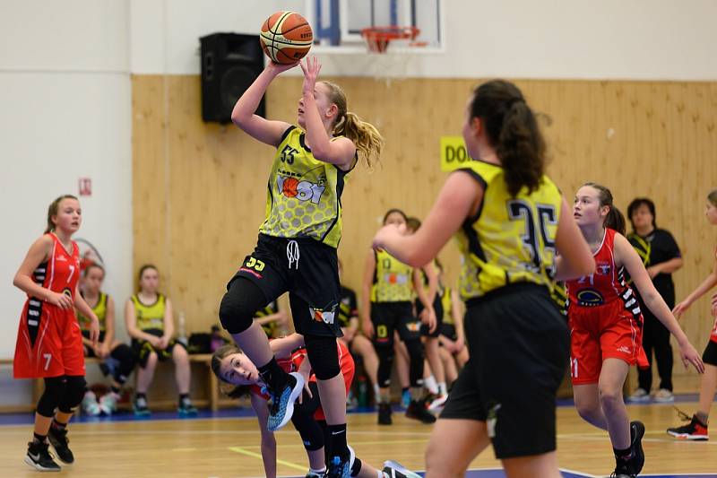 Z basketbalového utkání Středočeského přeboru starších minižákyň U13 Sadská - Mladá Boleslav (119:12)