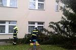 Zásahy dobrovolných hasičů mimo jiné u mateřské školy Větrník nebo spadlého stříbrného smrku před restaurací Dřevák.