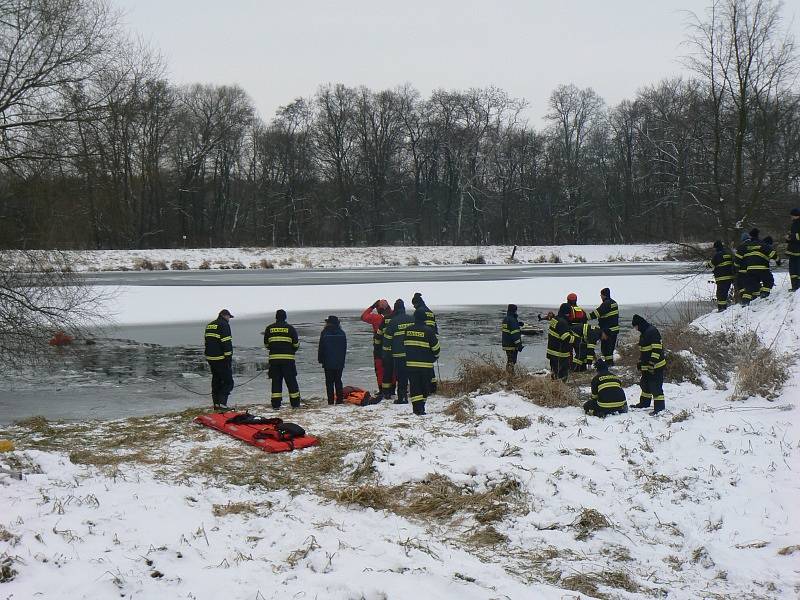 Hasiči nacvičovali vytažení tonoucí osoby nebo zvířete v Labi u Drahelic