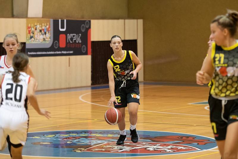 Z basketbalového utkání žákovské ligy starších žákyň U15 Slaný - Sadská 51:59